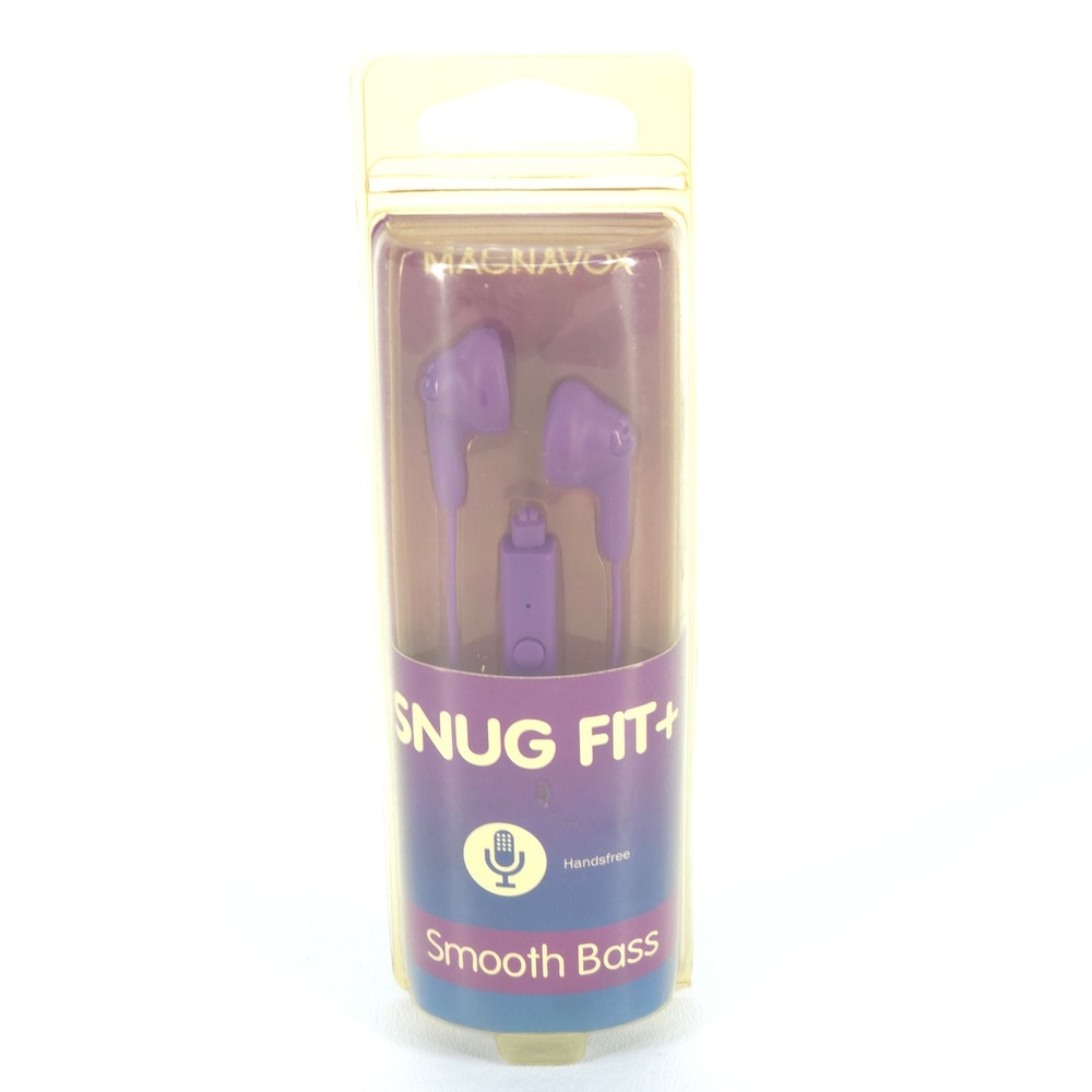 Magnavox Snug Fit Earphones Purple MHP4820m-PL 15mm Mic Remote Sporty Activewear